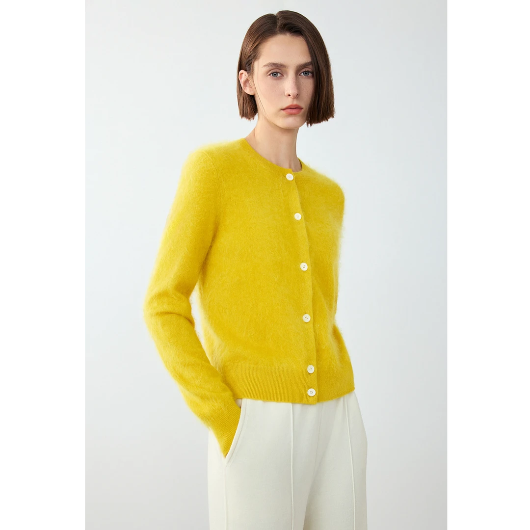 朗姿高级感纯羊绒气质针织开衫法式冬季时尚内搭上衣女2024年新款