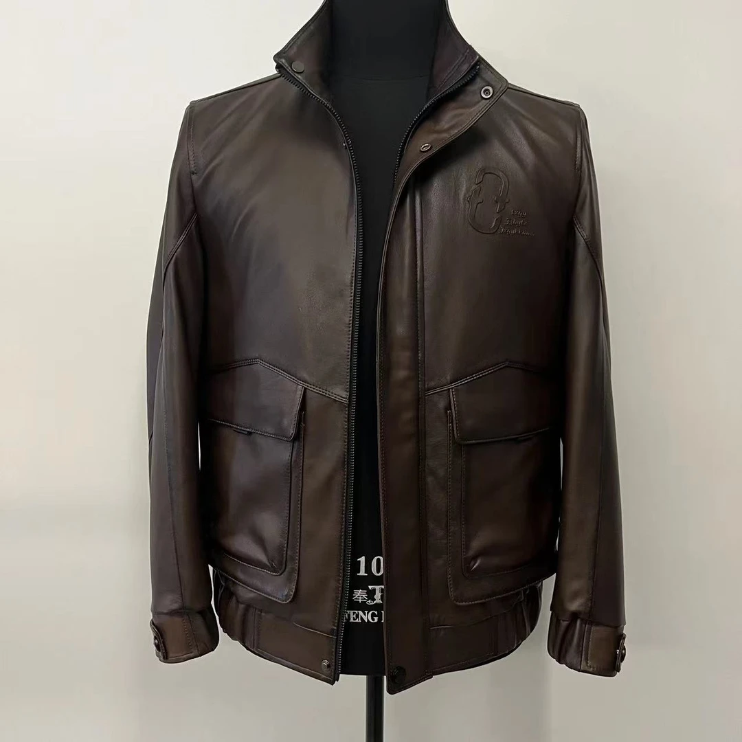 应豹男士真皮皮衣1833-3头层小牛皮立领休闲夹克