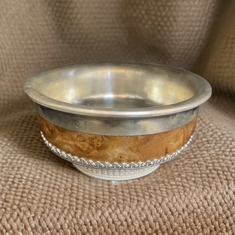 足银银制品 桦木根掐丝花纹镶嵌银碗 YW00024/25