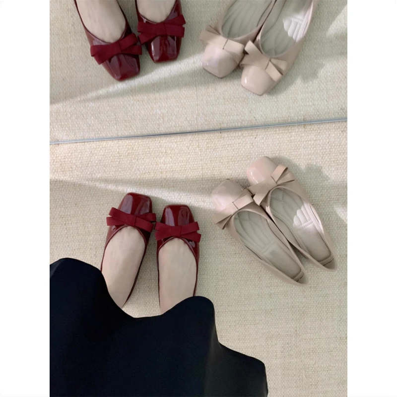 法式仙女风配裙子浅口平底单鞋春夏新款晚风温柔蝴蝶结一脚蹬瓢鞋