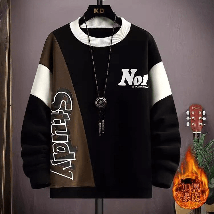 保暖卫衣新款款秋冬潮牌撞色拼接加绒加厚宽松青少年T恤上衣