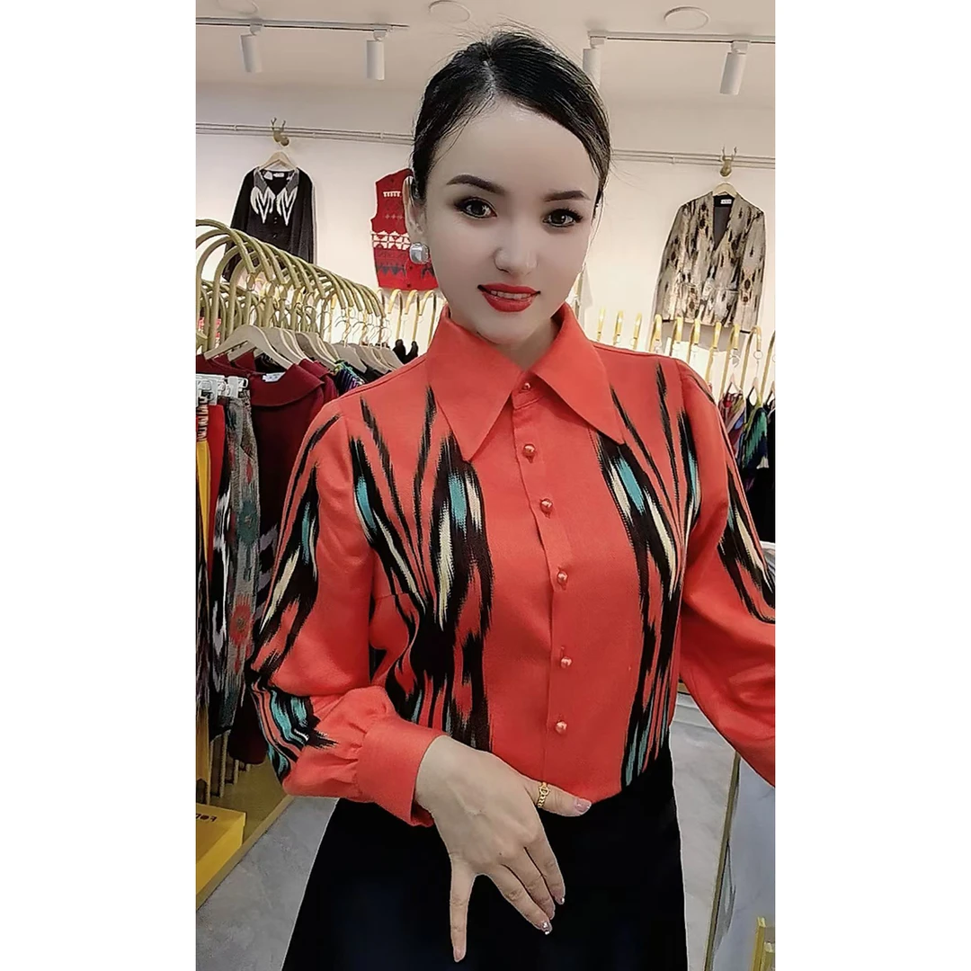 橘红色艾德莱斯女衬衣