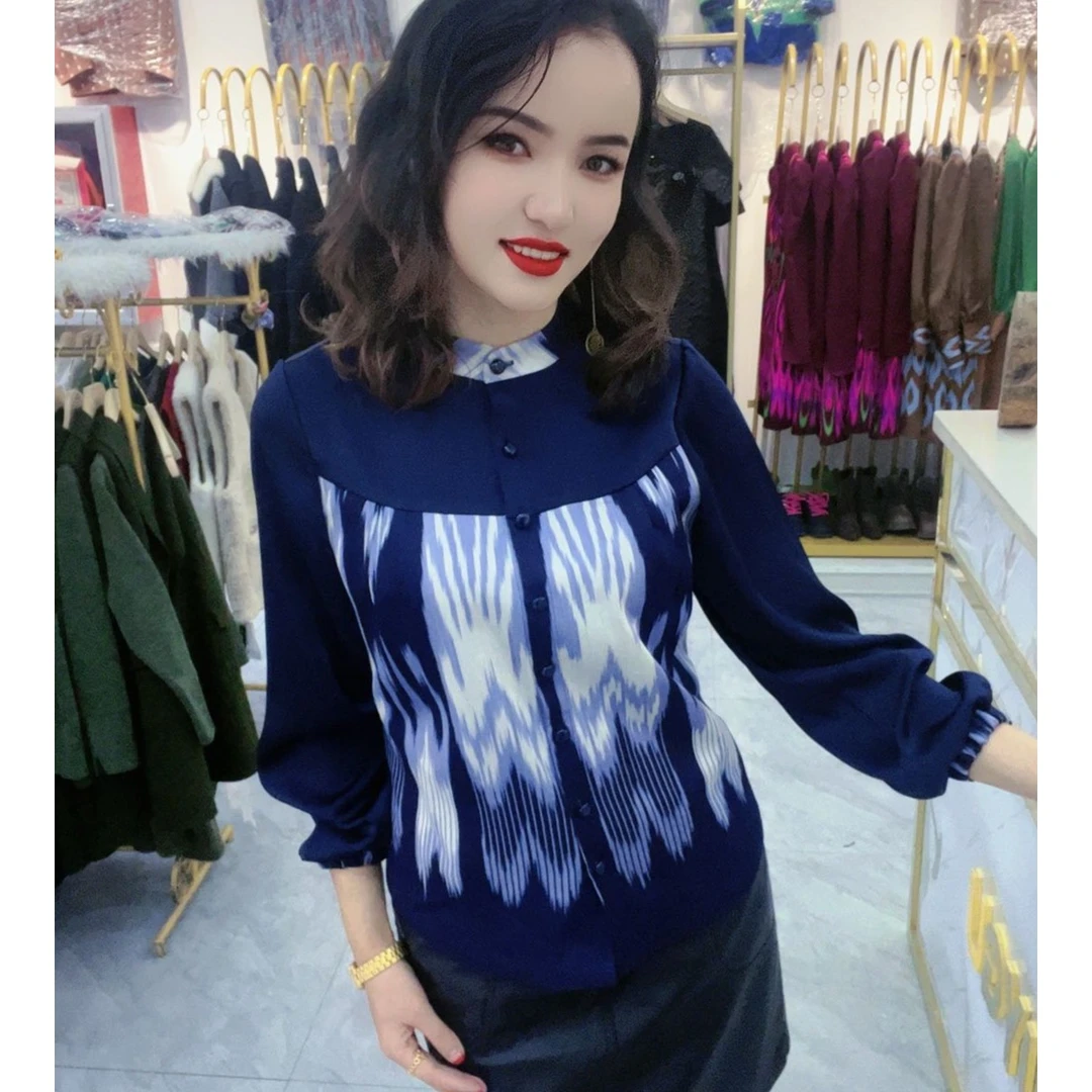 TUUYGU 秋冬新款 艾德莱斯衬衣长袖女衬衫显瘦时尚气质女士