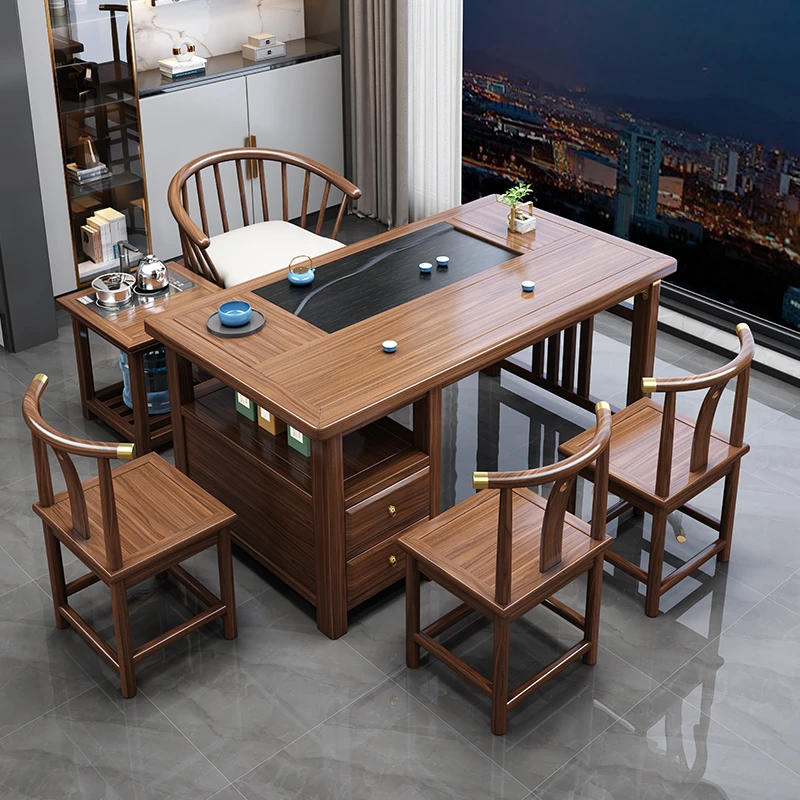阳台茶桌椅组合新中式功夫实木办公泡茶台套装一体家用小户型茶几