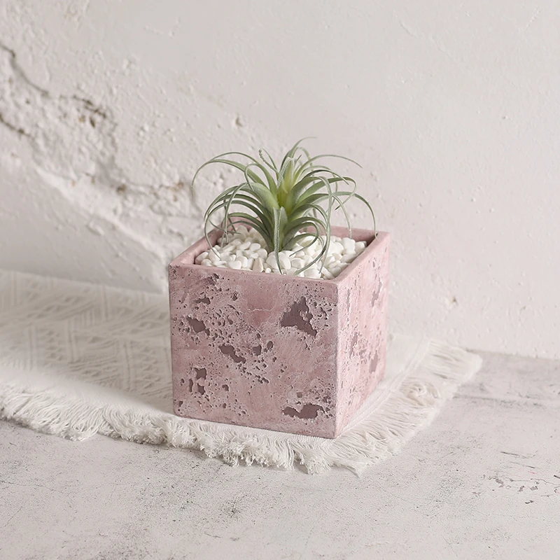 高颜值做旧复古方形紫罗兰水泥花盆多肉盆栽绿植种植盆