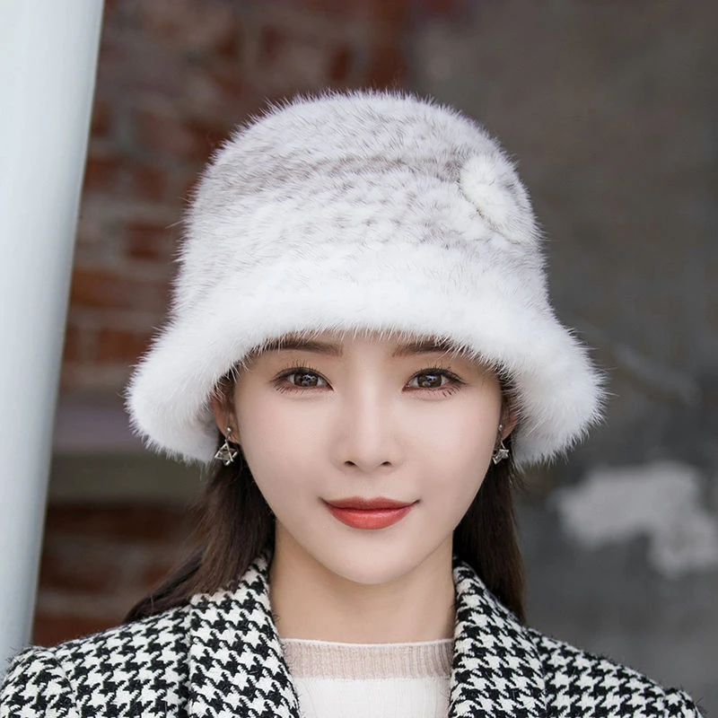冬季帽子女水貂毛编织皮草帽子女冬季保暖百搭貂皮保暖礼帽女冬天