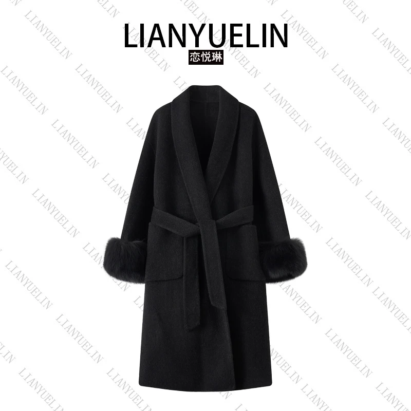 恋悦琳【热恋情节】法式尤莱特秋冬时尚气质狐狸毛袖羊驼毛双面呢