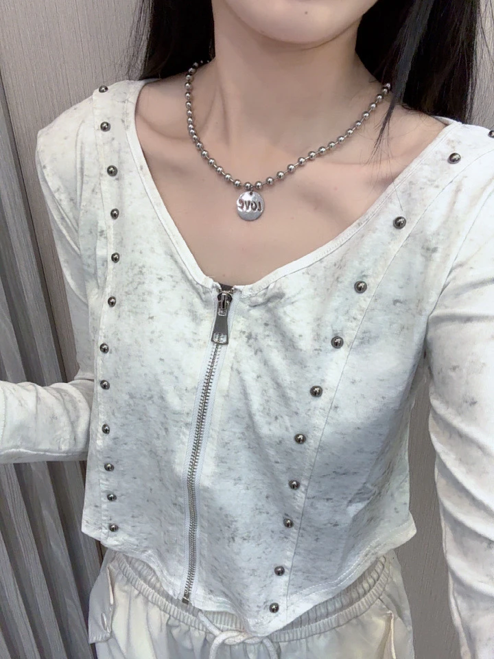 显瘦性感短款百搭修身设计感拉链上衣女露脐辣妹长袖T恤打底衫