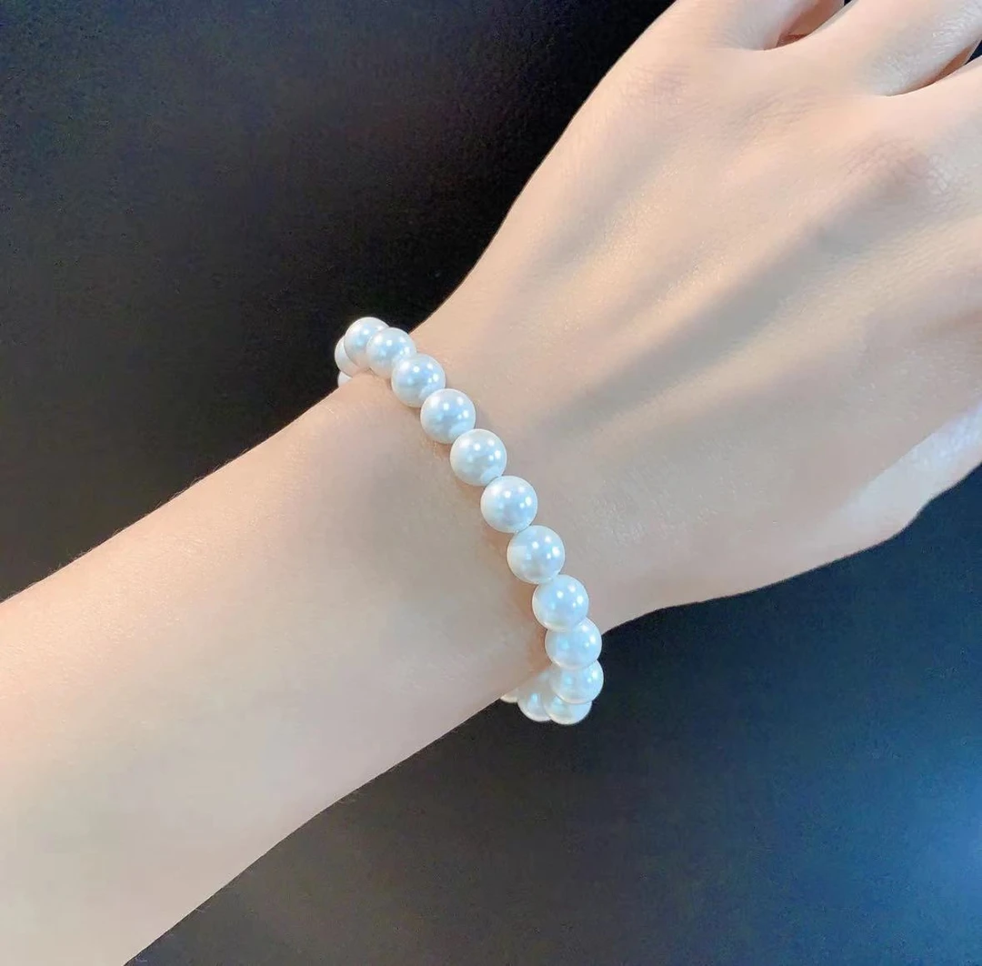 天然淡水无核珍珠手链6-7mm 近圆 简约气质百搭