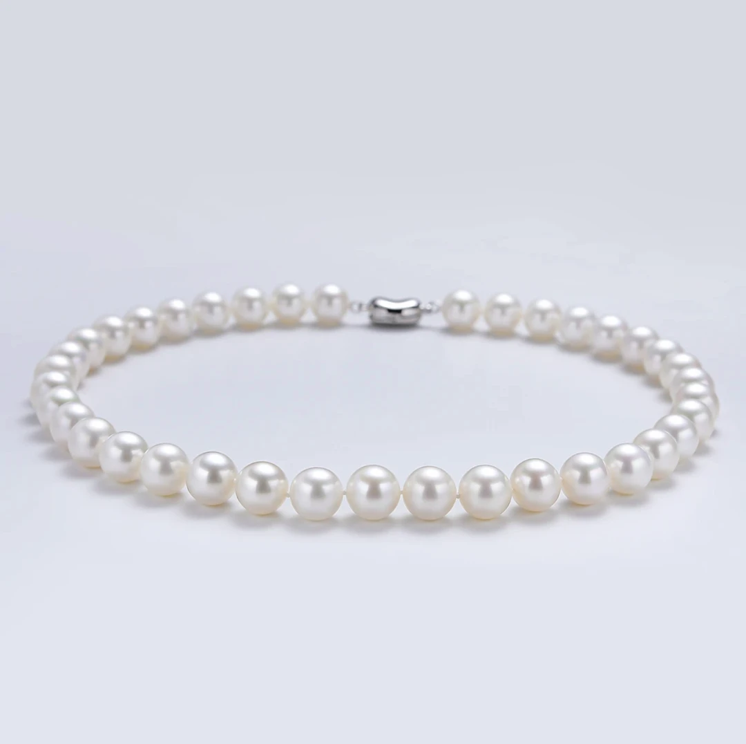 天然淡水珍珠8.5-10mm无核项链 极光正圆几乎无暇 带大证