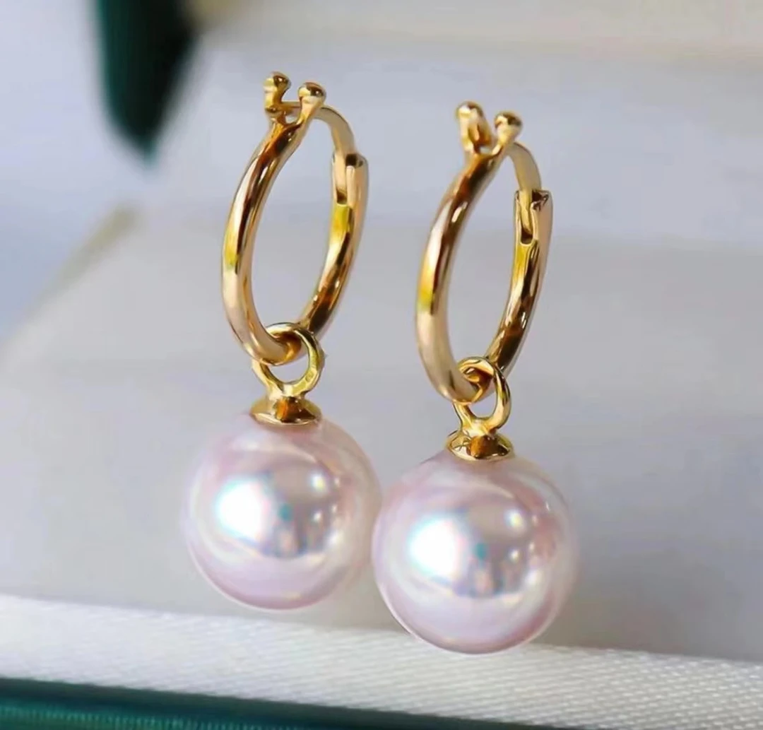 天然淡水珍珠许红豆耳钉正圆极光12mm左右S925银百搭轻奢