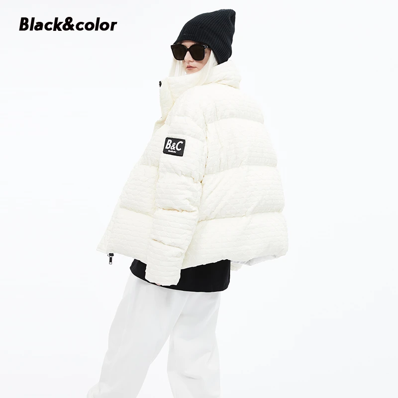 Black&color短款羽绒服潮流黑色爆款加厚小个子泡芙格羽绒服外套