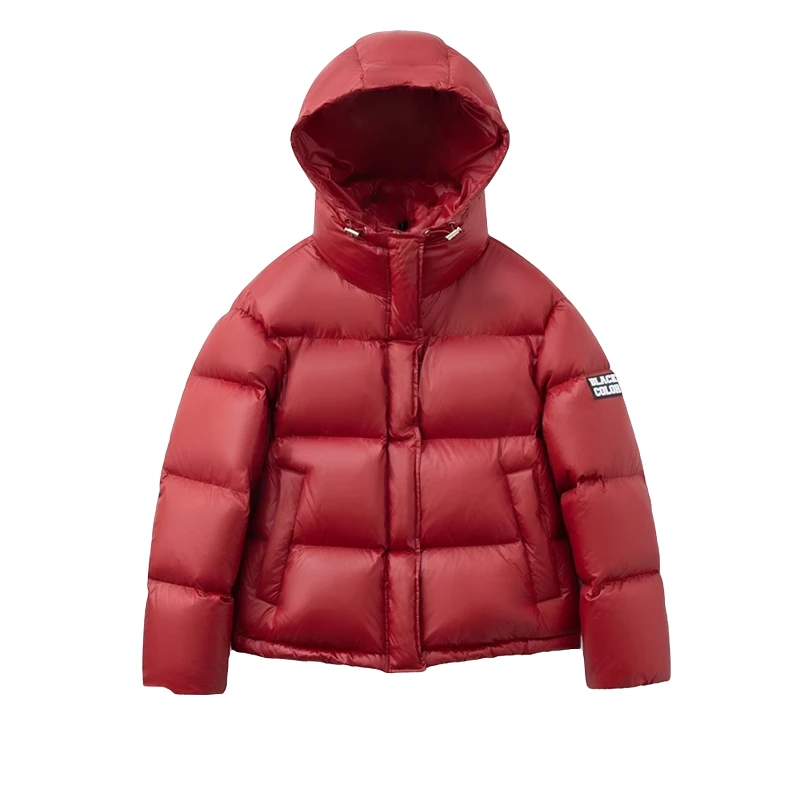 Black&color秋冬连帽时尚加厚保暖情侣女宽松90白鸭绒羽绒服