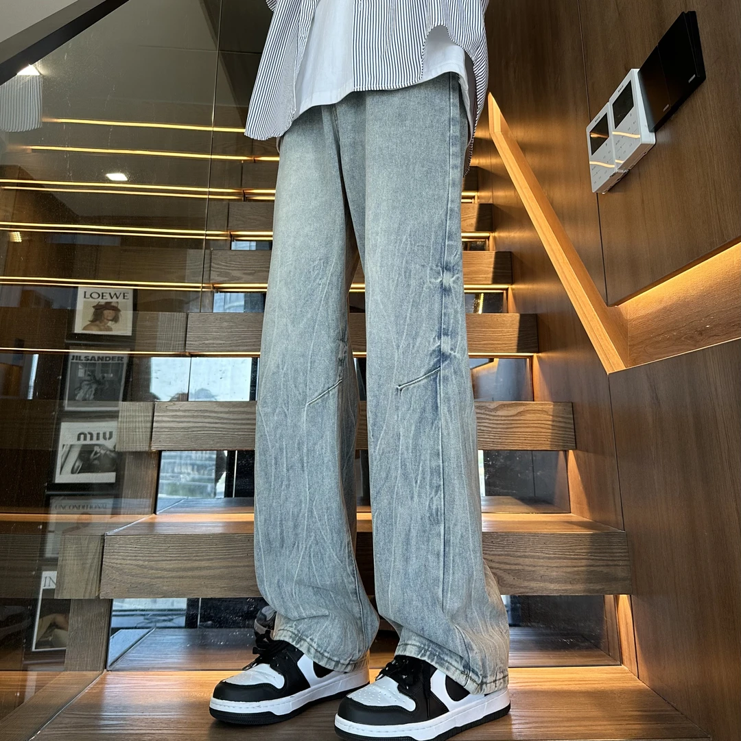 美式复古透气爆款牛仔裤潮流宽松设计感百搭修身夏季裤子男裤薄款