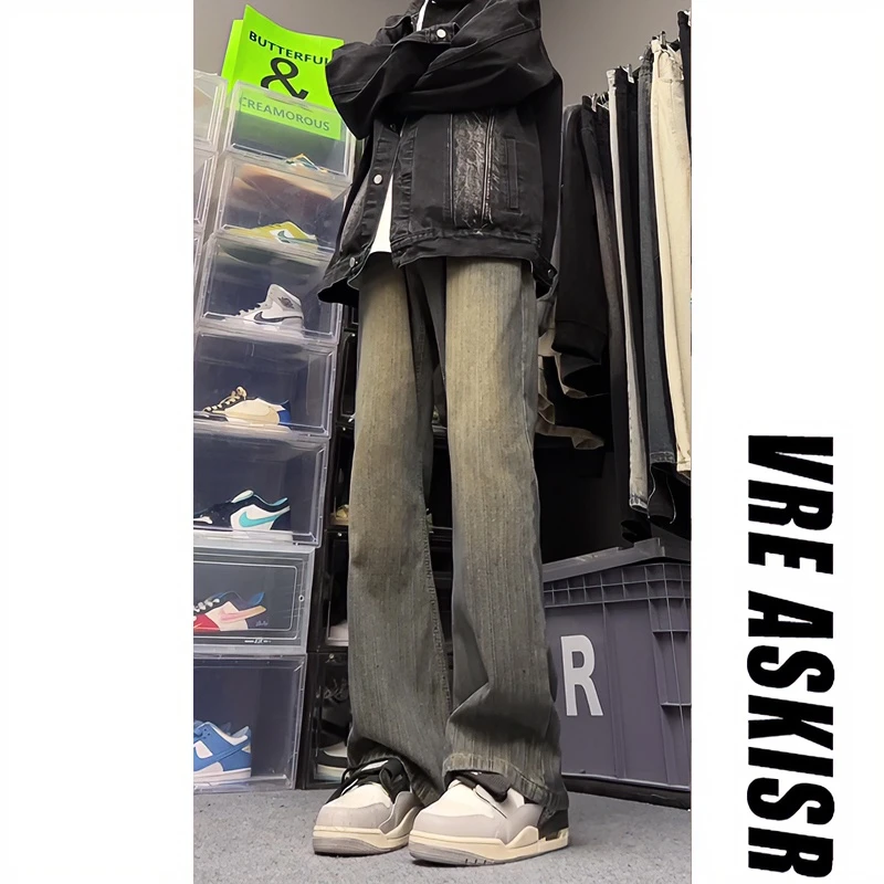 2025夏季新款美式牛仔裤休闲百搭拖地裤设计感显瘦高街宽松水洗潮