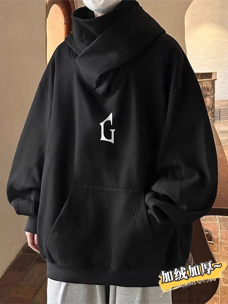 加肥大码300斤i人社恐忍者立领卫衣男秋冬加绒美式潮牌重磅澜外套