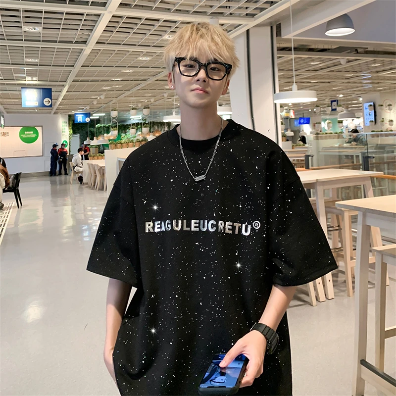 大码300斤满天星黑色短袖男t恤夏季ins潮牌美式高街重磅半袖上衣