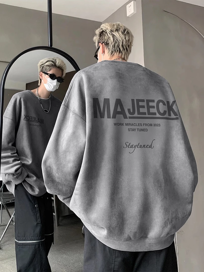 加肥加大码300斤美式仿麂皮绒圆领卫衣男秋冬加绒厚宽松长袖上衣