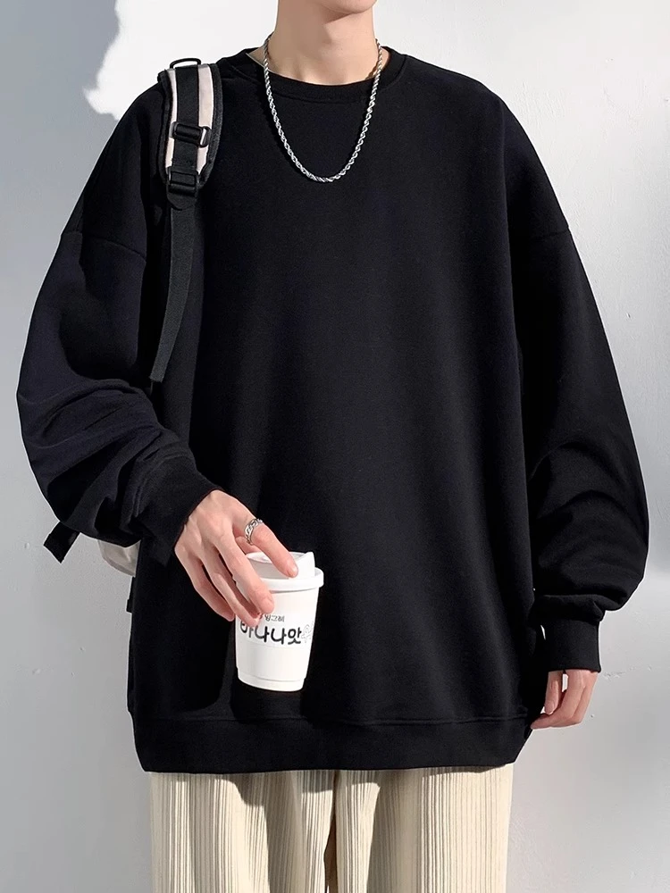 加肥加大码300斤黑色圆领卫衣男士秋冬2024新款600G重磅加绒外套