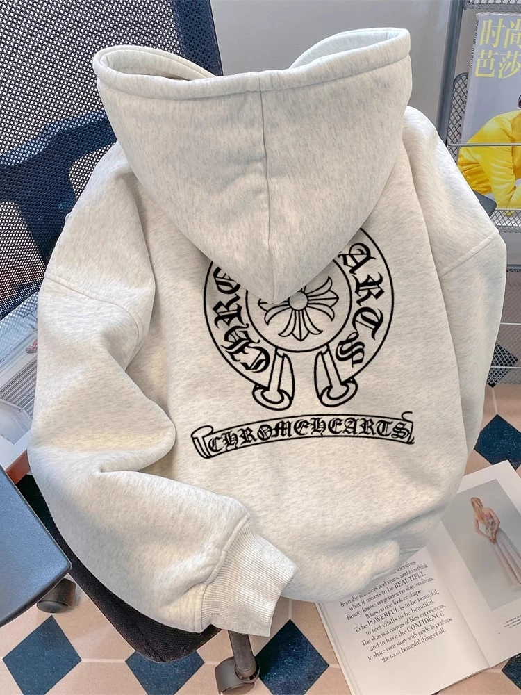 加肥加大码300斤字母印花白灰色连帽卫衣男秋冬加绒厚hiphop外套