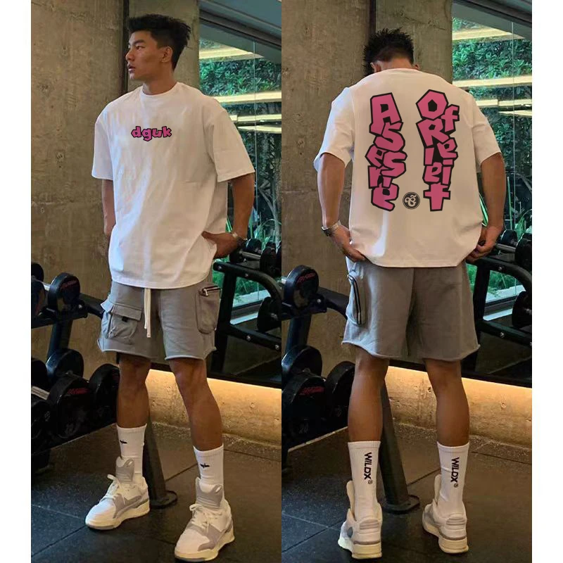加肥加大码300斤美式潮牌字母印花短袖t恤男夏季宽松纯棉半袖上衣