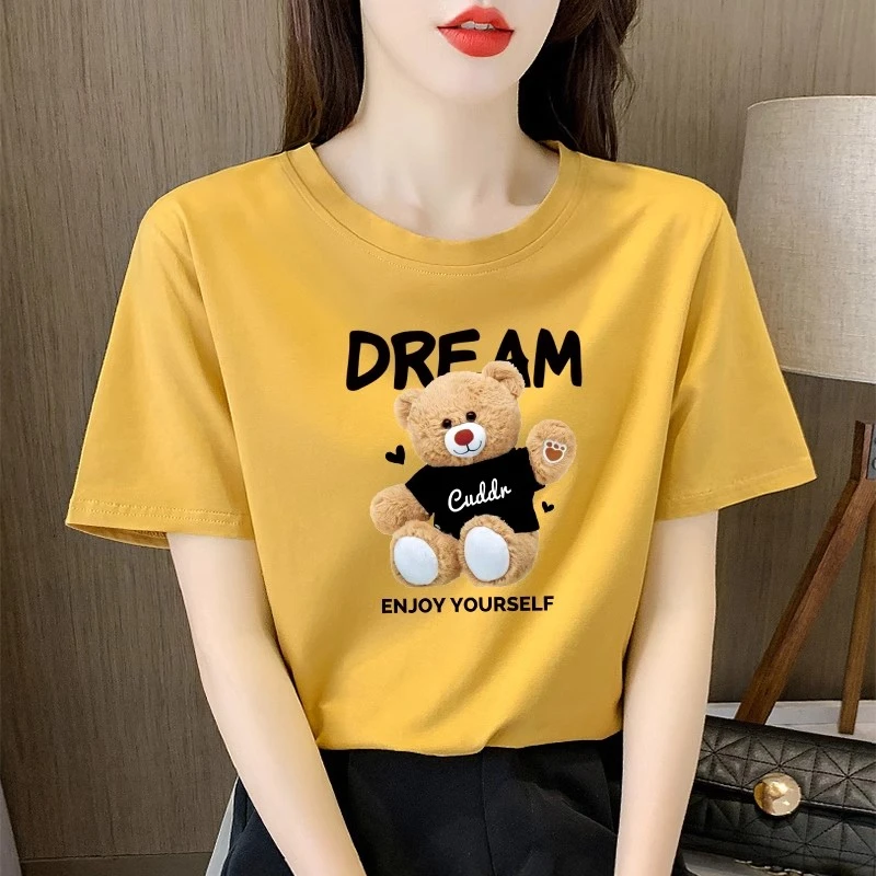 宽松短袖t恤女圆领棉2025春夏季新款韩版显瘦百搭正肩大码上衣