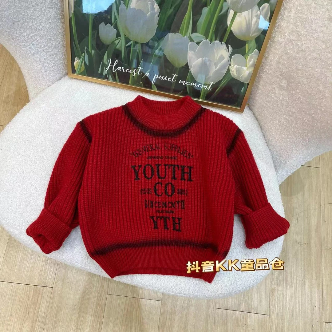 冬季新款韩版百搭休闲手工喷绘字母加厚毛衣