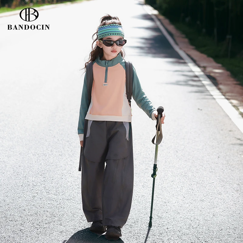 BANDOCIN/半度闲城市系列亲子秋季时尚休闲宽松拼接拉链运动裤