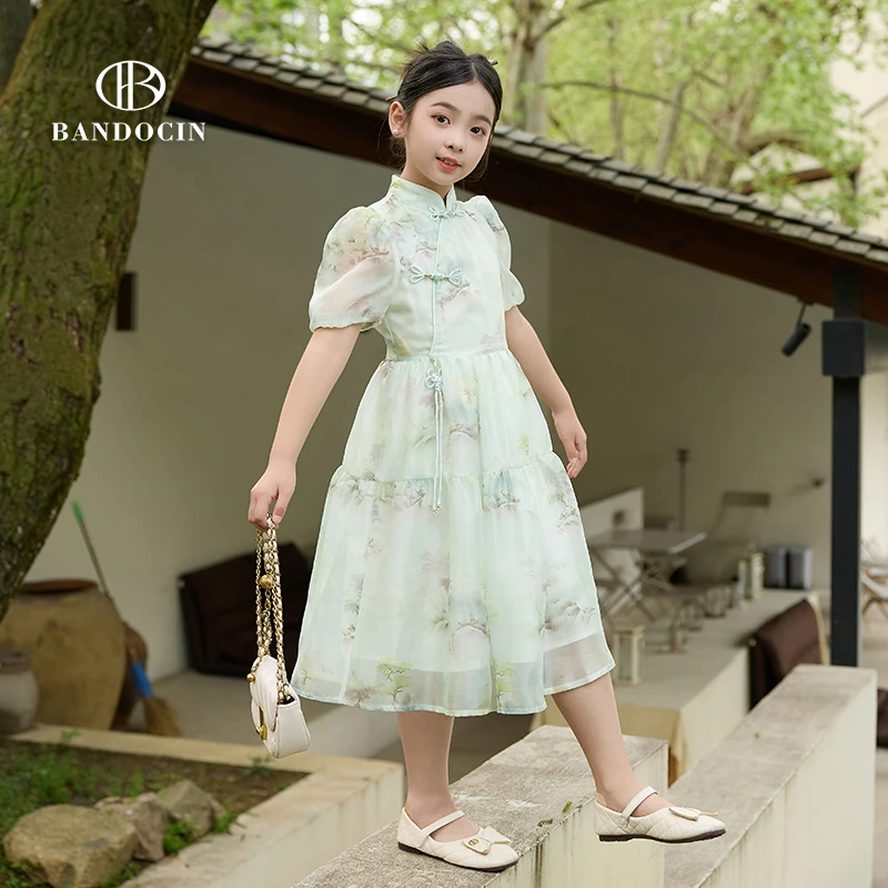 BANDOCIN/半度闲女童复古中国风裙子2024年夏季新中式儿童连衣裙