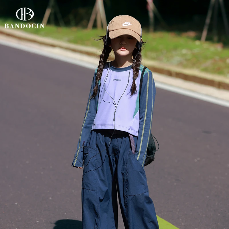 BANDOCIN/半度闲女童T恤长袖春秋季户外舒适洋气透气时尚宽松上衣
