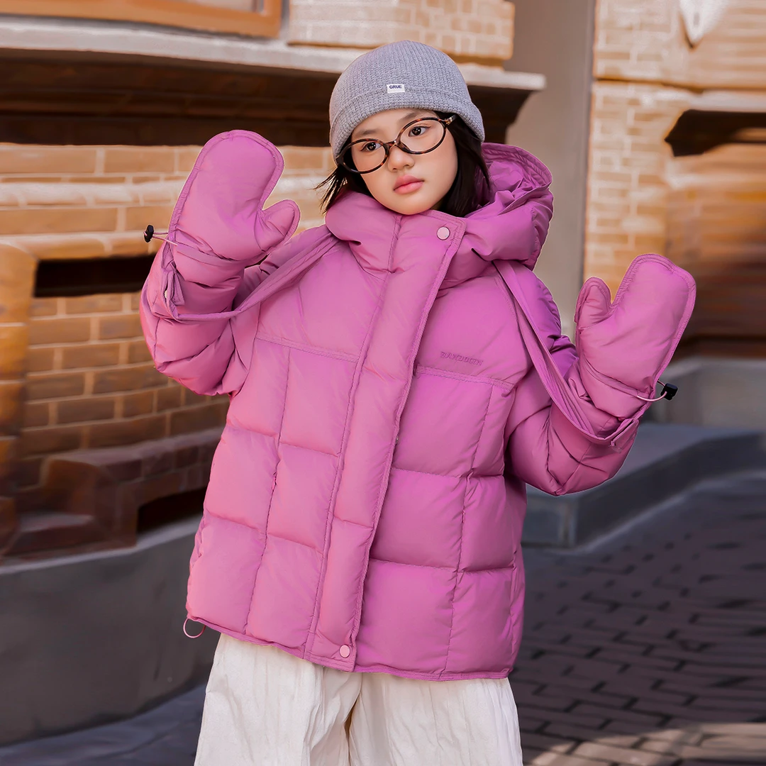 BANDOCIN/半度闲女童羽绒服冬季新款加厚保暖90白鸭绒连帽面包服