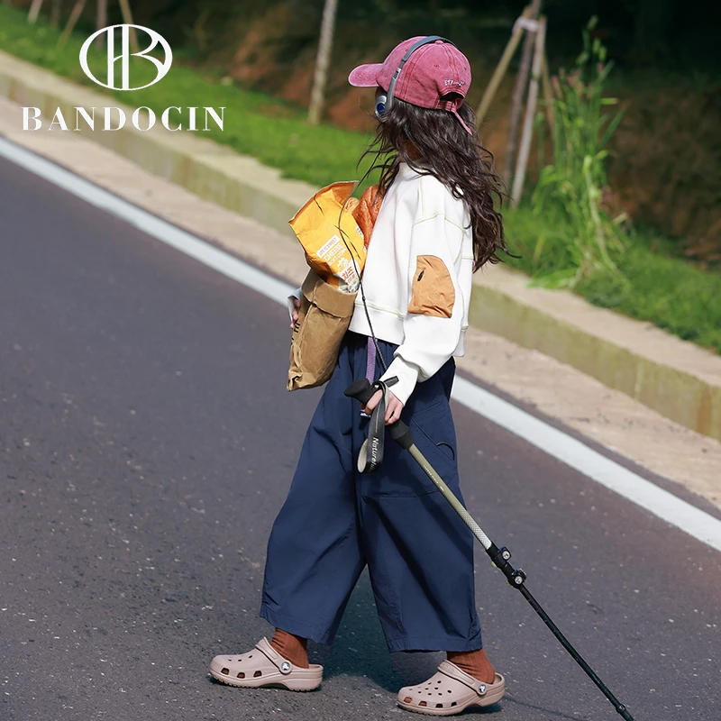 BANDOCIN/半度闲女童长裤春秋户外亲子装复古休闲宽松防蚊阔腿裤