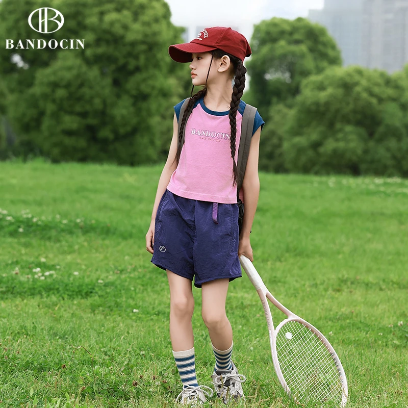 BANDOCIN/半度闲女童运动短裤夏季户外时尚透气中大童薄款五分裤