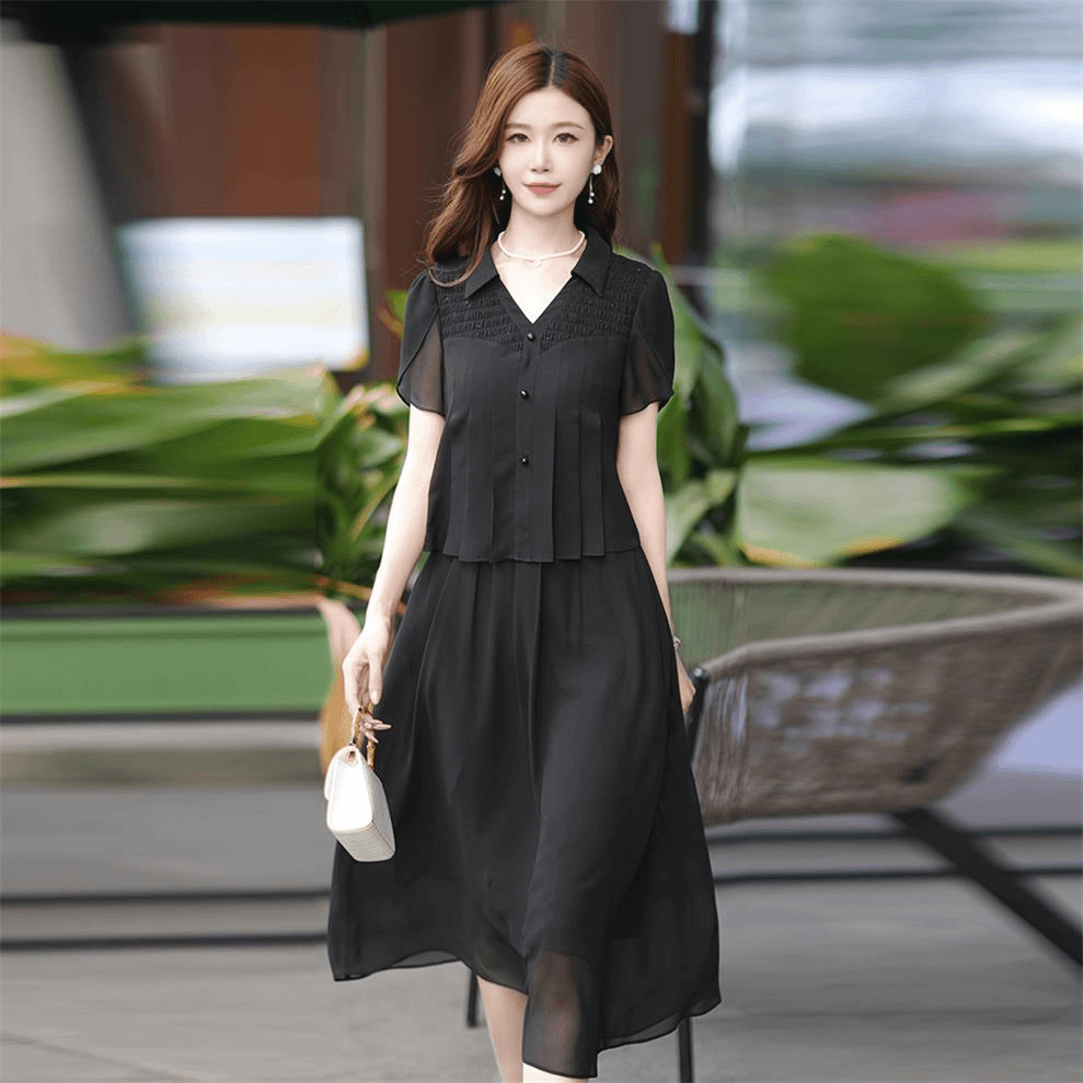 2024年夏季新款尤莱特穿搭短袖时尚洋气显瘦收腰名媛气质女连衣裙