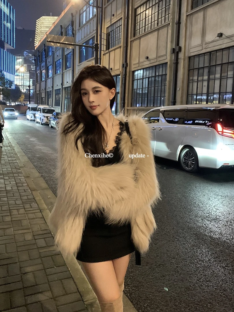 何晨曦6折清 编制进口貉子毛皮草女冬两色中长款毛毛外套TP09611