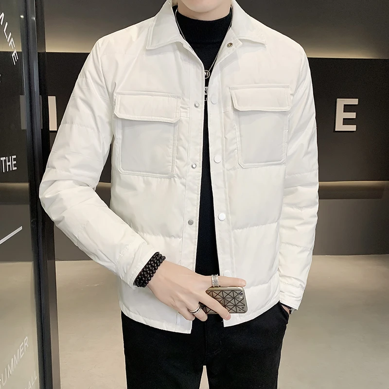传奇保罗保暖衬衫领羽绒服男款轻薄短款休闲工装百搭翻领帅气外套