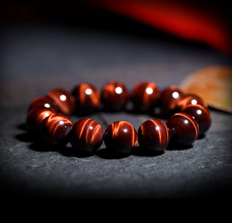 天然红虎眼石男士手链单圈手串虎睛石饰品礼物女款木变石情侣款