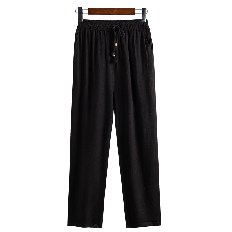 新款夏季男士长裤宽松直筒系带轻薄款舒适柔软黑色休闲裤