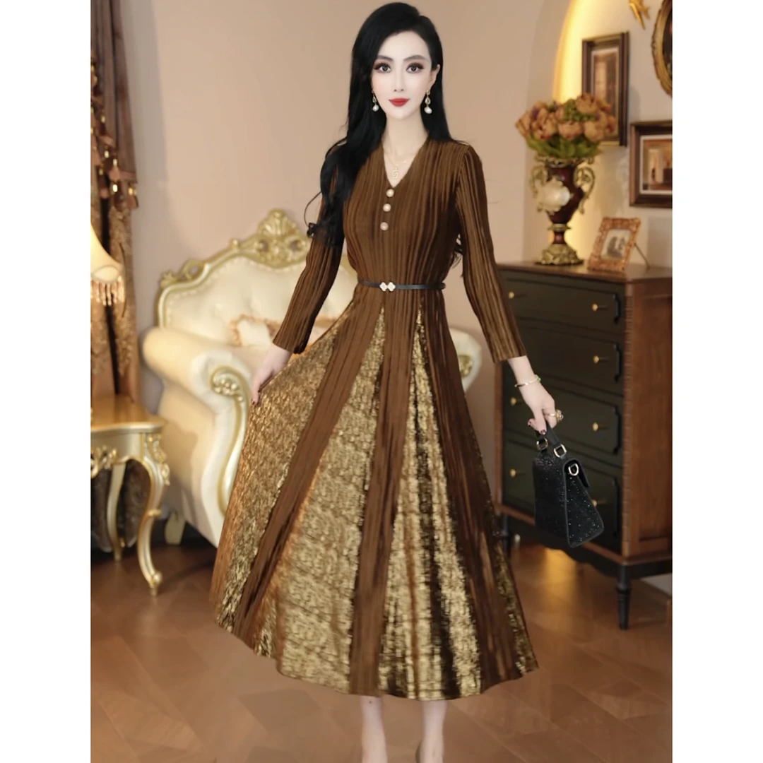 XINYIGUAN/鑫衣馆2024新款冬季法式时尚气质拼接连衣裙2241 10.21