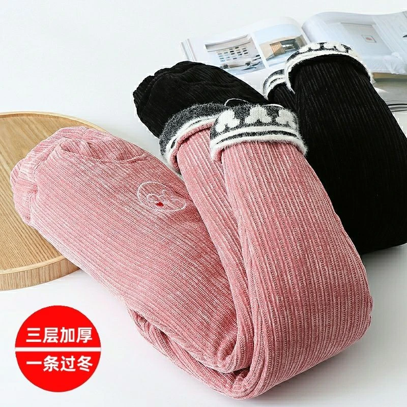 儿童棉裤雪尼尔三层加绒加厚外穿一条过冬裤子中大童女孩特厚巨厚