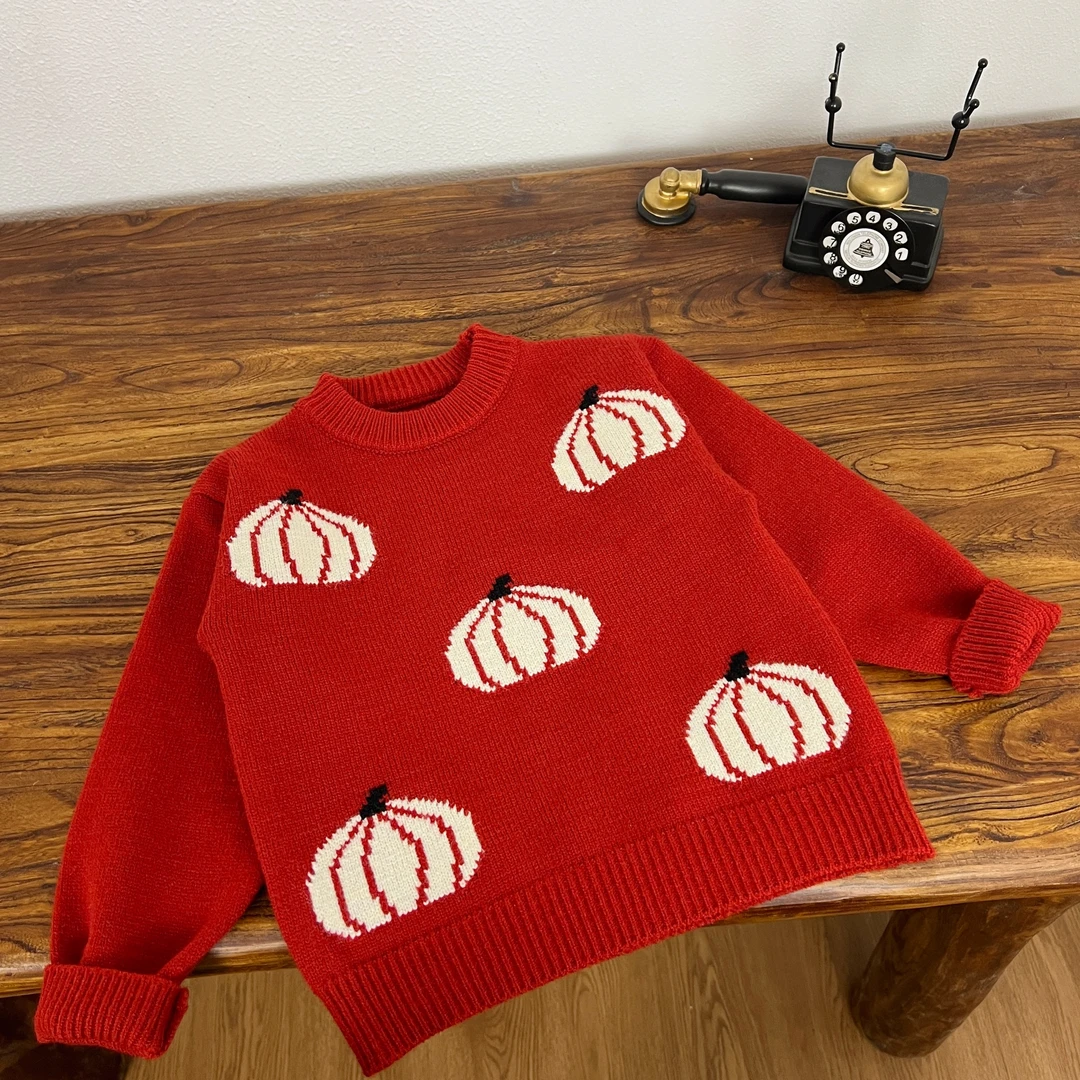 南瓜儿童秋冬新款毛衣韩版男女童针织复古套头衫宽松休闲百搭毛衣