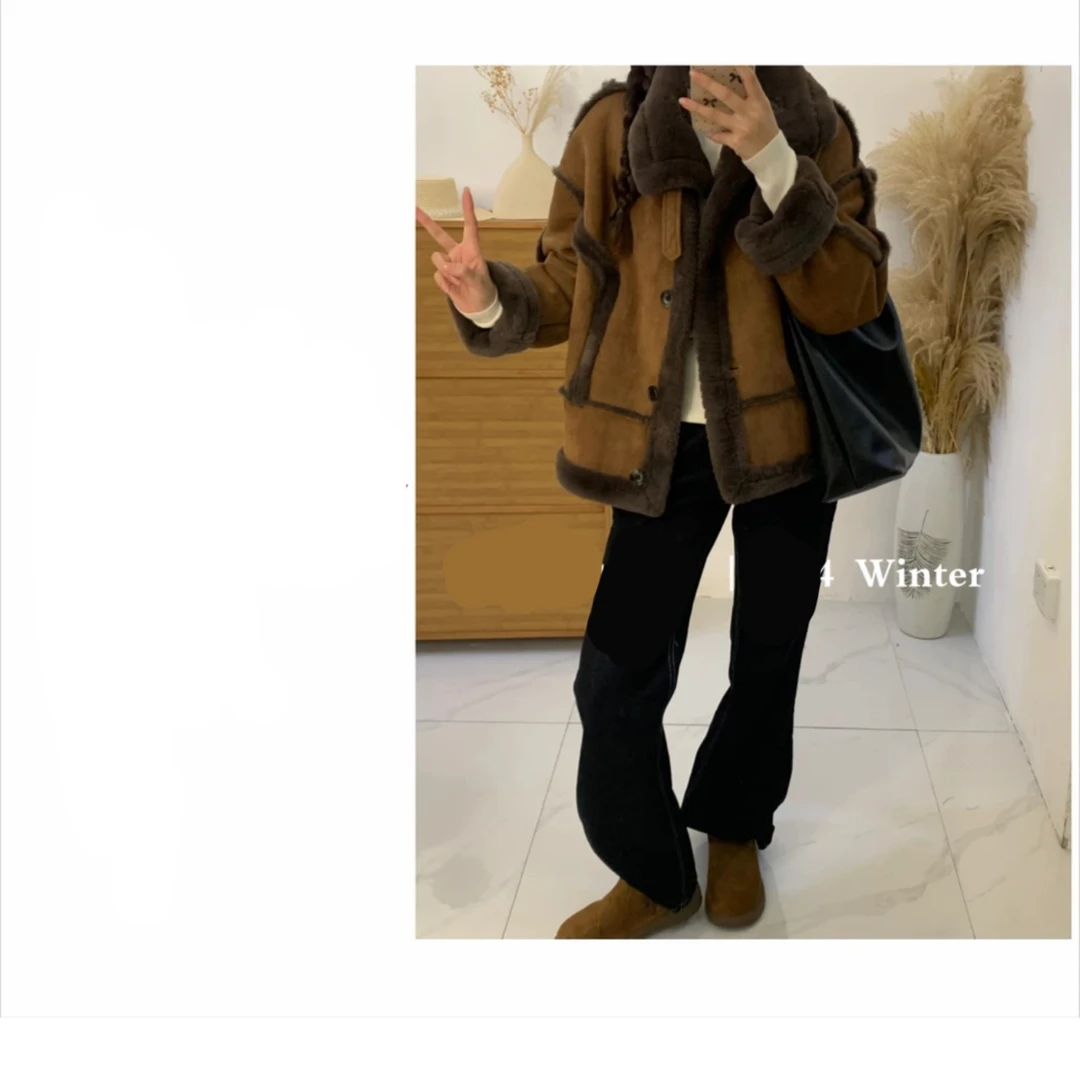 【摩卡色皮毛一体】BB绒加密加厚保暖皮毛一体外套