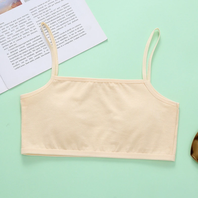 新款少女纯色棉女童背心裹胸女孩发育期韩版内衣单层吊带美背抹胸