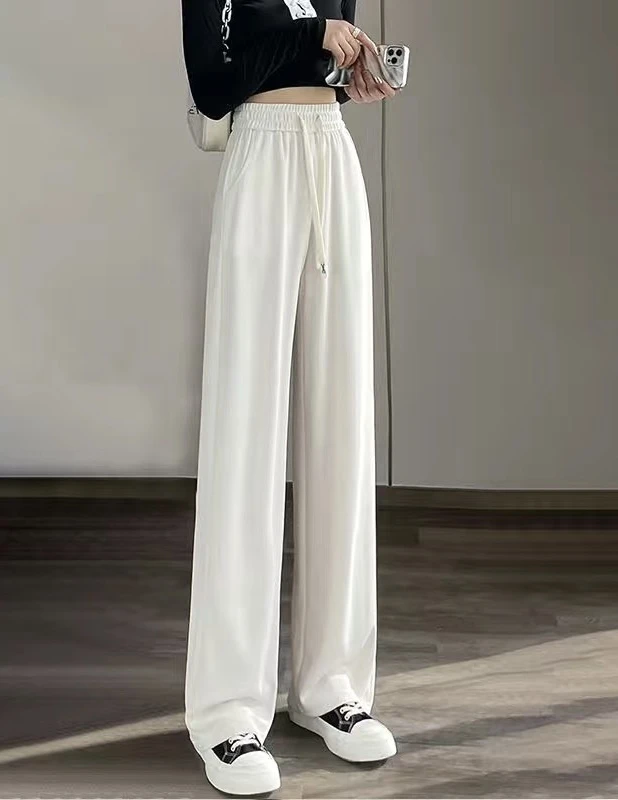 阔腿裤女春秋宽松显瘦高腰加长垂感拖地裤直筒针织窄版休闲裤新款