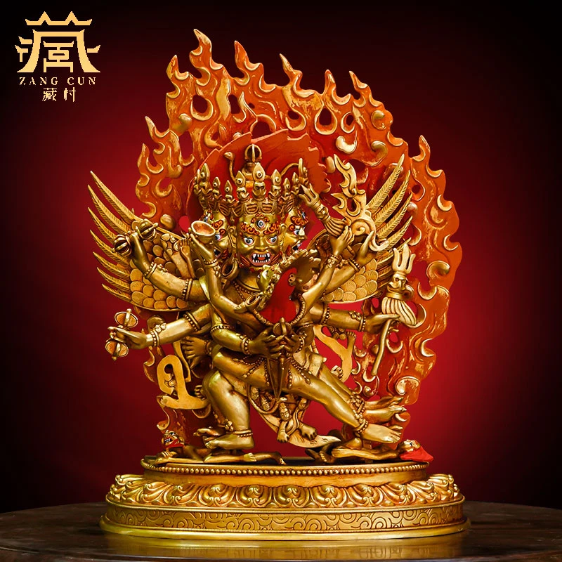 藏村《普巴金刚铜像》全鎏金雕花像家居装饰品客厅中式摆件7寸