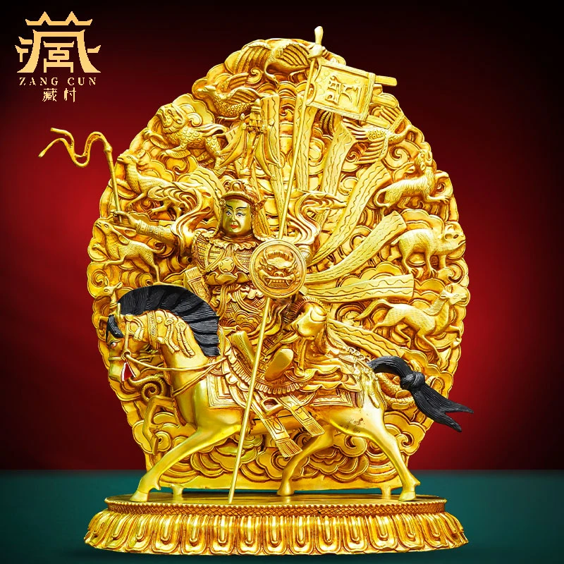 藏村《 格萨尔王铜像》全鎏金雕花玄关像藏式铜器装饰品中式摆件