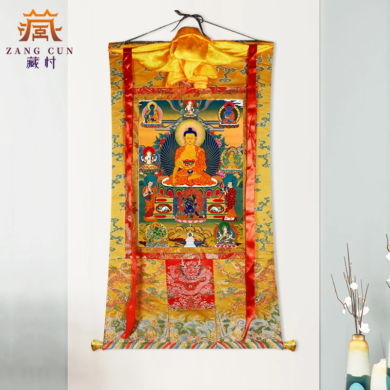 藏村《释迦九尊唐卡》西藏唐卡家居藏式唐卡挂画玄关唐卡装饰画