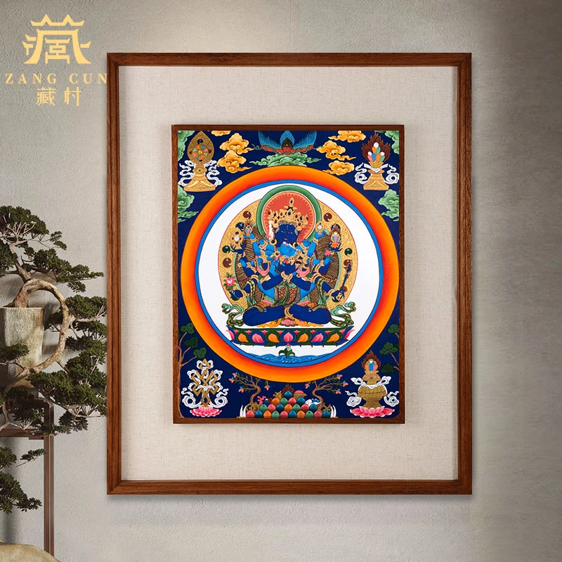 藏村《密集金刚唐卡》尼泊尔手绘唐卡中式实木装饰画藏式唐卡挂画