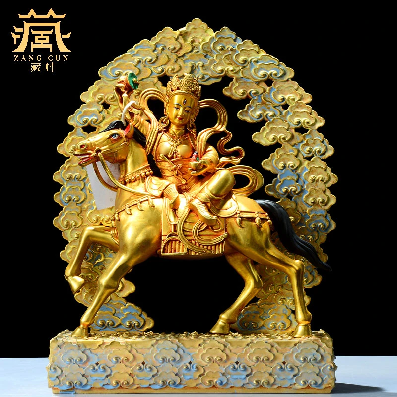 藏村《吉祥天母》鎏金铜像摆件居家玄关酒柜客厅装饰工艺品铜雕摆饰