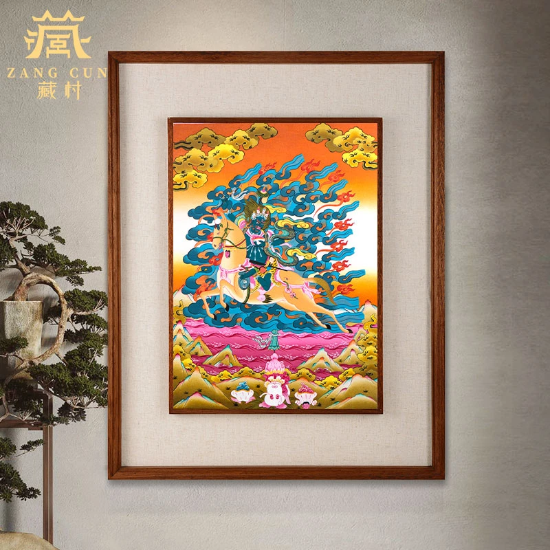 藏村《吉祥天母唐卡》尼泊尔手绘唐卡中式实木装饰画藏式唐卡挂画